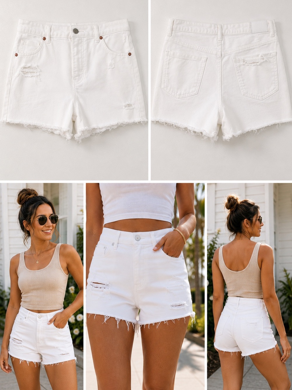 Express Super High Rise Distressed Mom Shorts White Denim Size 8
